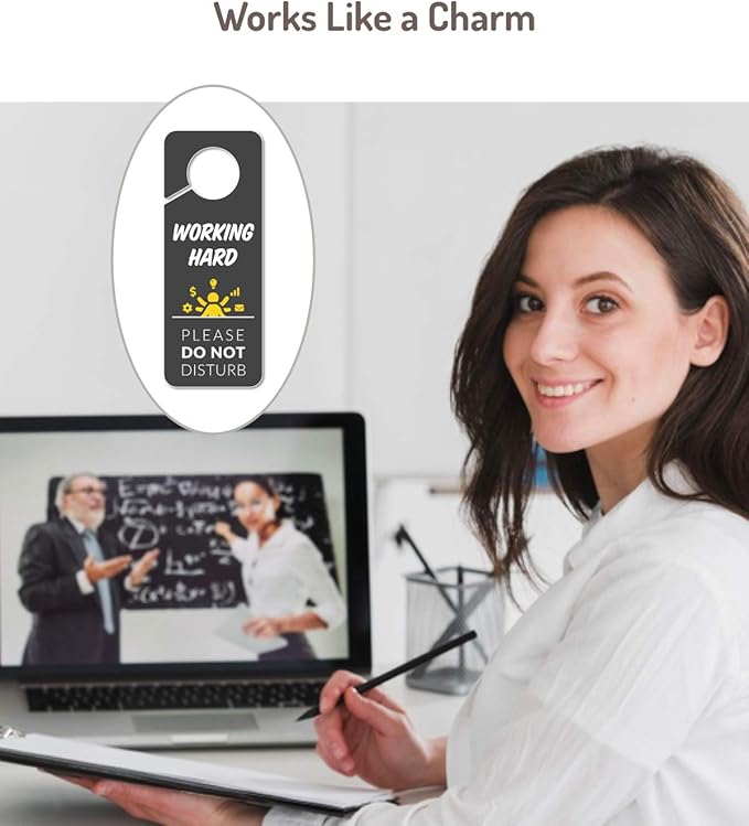 Working Sign for Door, 2 Pack (Printed on Both Sides), 9.3″x3.5″ PVC Plastic, Home Office Accessories, Do Not Disturb, Studying, Working from Home, Do Not Disturb Door Hanger Sign