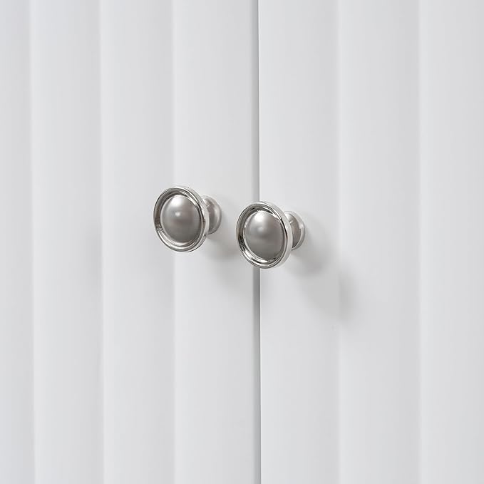 Modern Elegant Sideboard with 4 Wavy Pattern Doors and Cylindrical Legs, 58'' Storage Cabinets with Adjustable Shelves, Accent Entryway Cabinet for Living Room Hallway Kitchen (White-4UV)