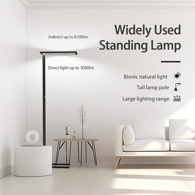 STERREN Eye-Care Led Floor Lamp,76" Tall Office Floor Lamp, 105W Black Modern Free-Standing Lamp,11100LM Bright Reading Lamp for Study Room,Living Room,Meeting Room,4000K