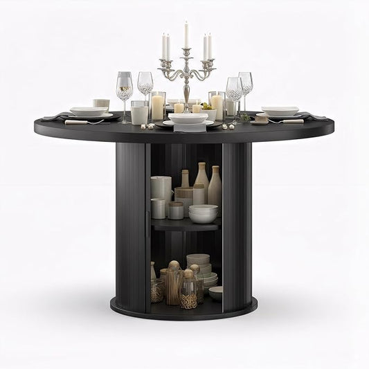 Farini 43" Round Dining Table for 4-6 with Storage Space,Modern Kitchen Room Table with Wood Top & Sturdy Metal Base,Black