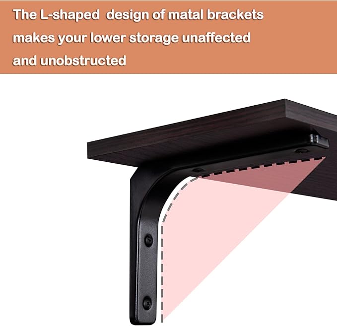 DINZI LVJ Long Wall Shelves, 31.5 Inch Wall Mounted Shelves Set of 2, Easy-to-Install, Floating Storage Ledges with Sturdy Metal Brackets for Living Room, Bathroom, Bedroom, Kitchen, Espresso