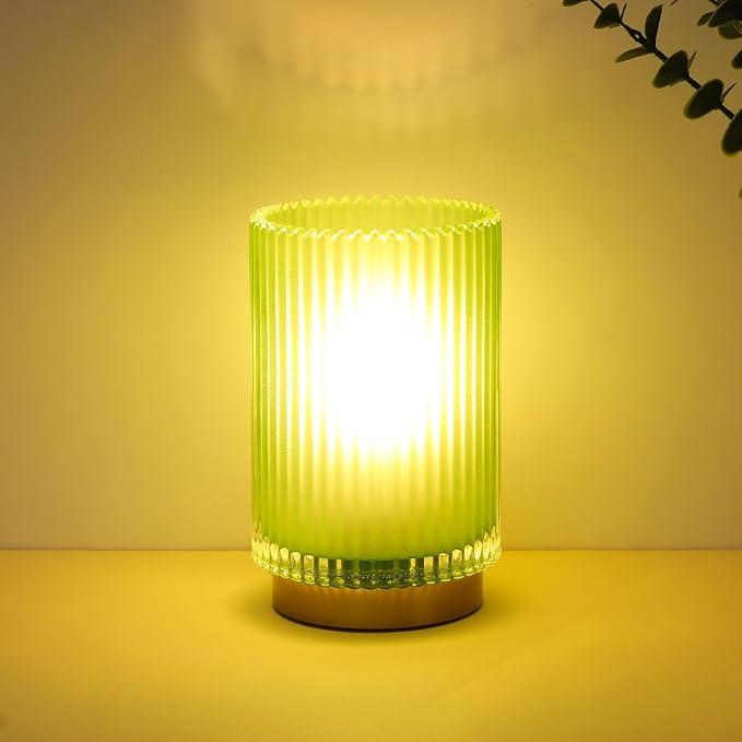 Battery Operated Lamp, Cordless Table Lamp with Timer, Desk Bedside Lamps with LED Warm Light, Glass Small Table Lamp for Bedroom, Bathroom, Living Room, Home Decor - Matte Green