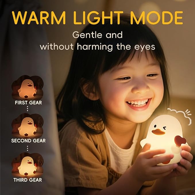 Duck Night Light for Adults Kids,Cute Silicone Animal Dimmable Nursery Nightlight with 7 Colors 30min Timer,Rechargeable Table Lamp Bedside Lamp for Christmas Gifts Room Decor