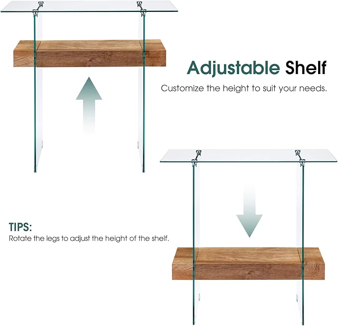 ivinta Glass Console Table with Storage, 31.5'' Modern Narrow Entryway Table with Storage Shelves for Living Room, Hallway, Foyer, Bedroom or Small Spaces 5103 (Natural)