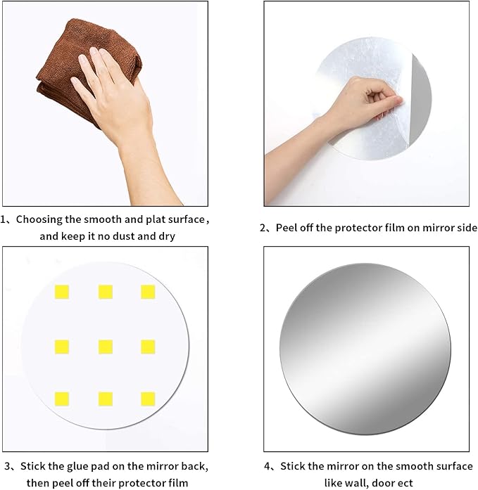 DARENYI 12'' Round Wall Mirror Tiles High Clear Reflecticon Self Adhesive Acrylic Mirror Sheets Circle Stickers for Bathroom, Bedroom, Door, Home Decor