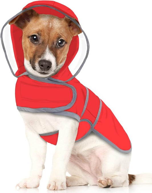 HDE Dog Raincoat with Clear Hood Rain Jacket Poncho for Small Medium Large Dogs Red - M