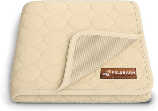 Pelsbarn Dog Cooling Mat- Ice Silk Summer Comfort, Self Cooling, Non-Slip Dog Pad, Durable & Washable, Mat for Medium Dogs 19" x 25", Support Shelter Dogs with Every Purchase (Beige)
