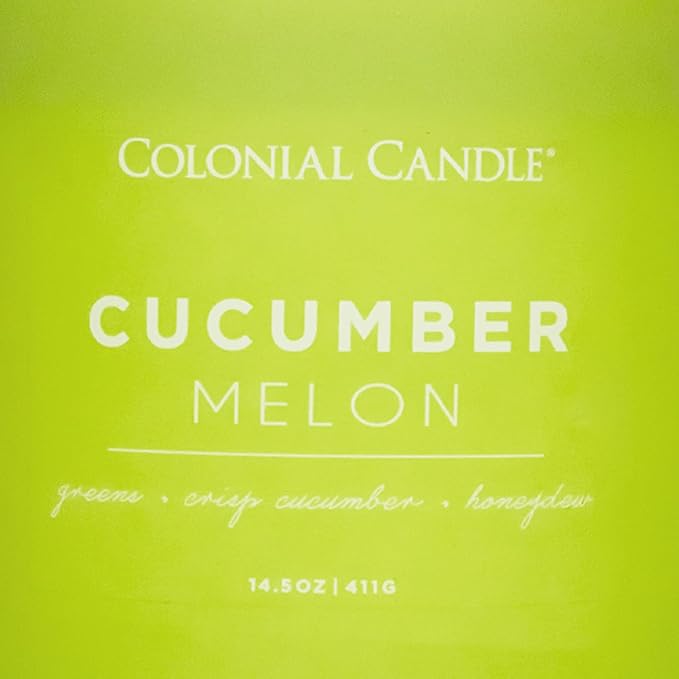 Colonial Candle Cucumber Melon Scented Jar Candle, Pop of Color Collection, 3 Wick, Green, 14.5 oz - Up to 60 Hours Burn