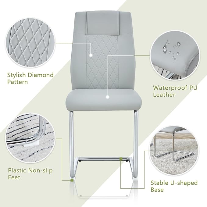 AZmac 63” Glass Dining Room Table Set for 6, Modern Kitchen Table and Chairs Set of 6, Dining Sets with Rectangular Tempered Glass and Sturdy Silver Chrome Base, for Kitchen Home