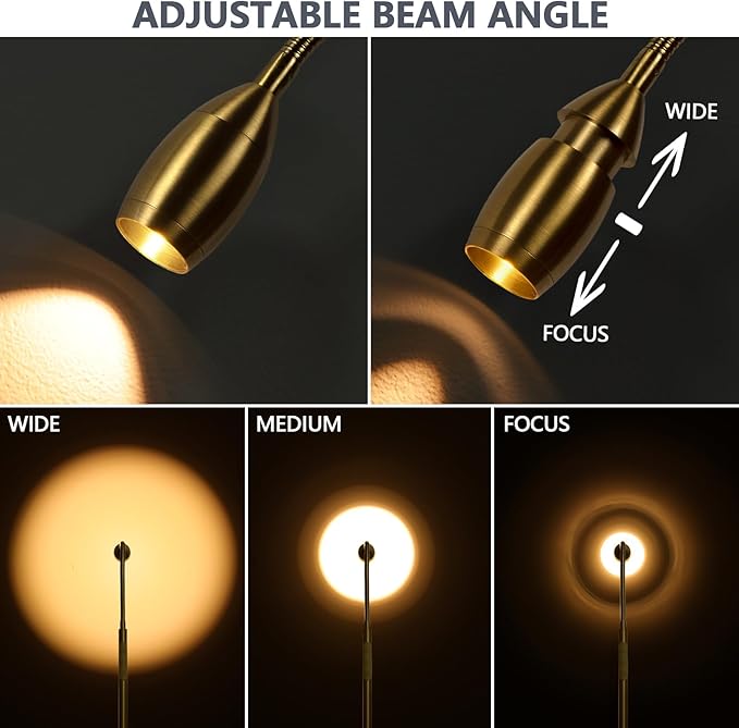 Reading Floor Lamp, 72" Tall LED Lamp with Flexible Gooseneck, Dimmable Zoomable Spotlight, Adjustable Color Beam Standing Lamp, Touch & Remote Control, Task Craft Bedroom Living Room (Light Gold)