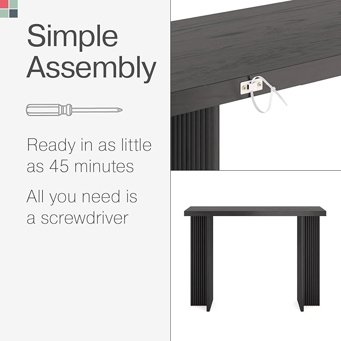 Fluted Console Table - Small Entry Desk for Narrow Spaces - Modern, Mid-Century Home Decor - Living Room Furniture - Solid Wood Entryway Table - Fluted Cross Bass and Rectangular Top (Black)