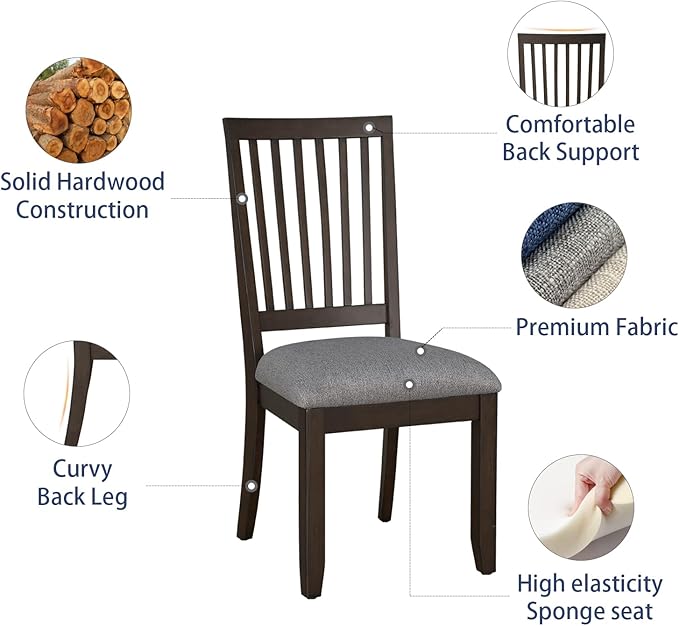 HOMEFLEX Modern Dining Chairs Kitchen Dining Room Chairs, Set of 2, Modern Armless Chairs with Upholstered Panned Cushion Seat, Upholstered Solid Wood Kitchen Side Chairs for Living Room