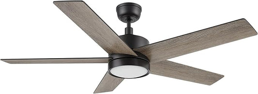 CEME 52 Inch Flush Mount Ceiling Fan with Lights, 3 Light Colors Dimmable Ceiling Fan Low Profile, Reversible 10 Speeds DC Motor, Black