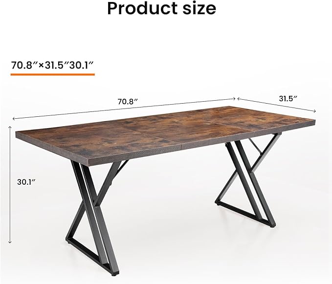 70.9Inch Office Desk, Executive Office Desk，Modern Industrial Style, Z-Shaped Table Legs, Country Black Wood Grain Top, for Home Office, Study, Conference (Iron Wood)