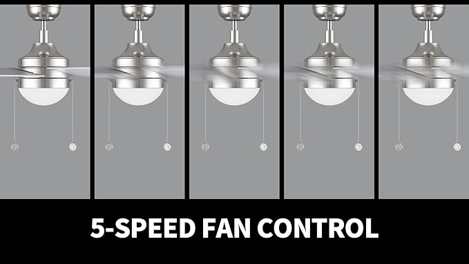 CEME 52" Ceiling Fan with Light Low Profile, DC 5 Speeds Silent Ceiling Fan with Remote, 5 Dual Finish Blades, 3 Light Colors Dimmable LED for Bedroom Room,Silver