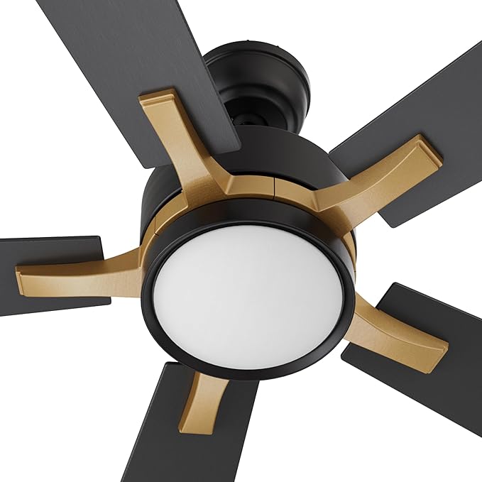 CEME 52 Inch Ceiling Fan with Light and Remote, 10 Speeds Reversible DC Motor Outdoor Ceiling Fan, 3 Light Colors Dimmable Black Ceiling Fan Compatible with Alexa, Siri & Google Home, Black Gold