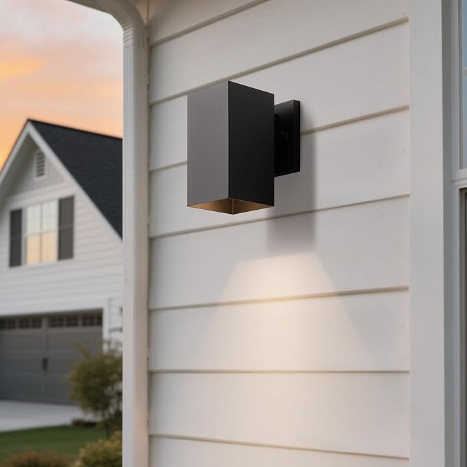 mirrea 7-inch Outdoor Porch Wall Light for House, Waterproof Exterior Sconce for Patio, Wall Mount Lighting Fixture for Front Door, Matte Black Rectangular Downlight for Garage, Set of 2