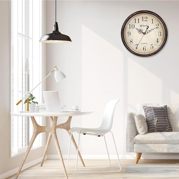 Geevon Retro Silent 12 Inch Wall Clock Non Ticking, Rustic Vintage Clock Quartz Decorative, Battery Operated Wall Clock for Kitchen/Office/Classroom/Bedroom/Living Room Decor