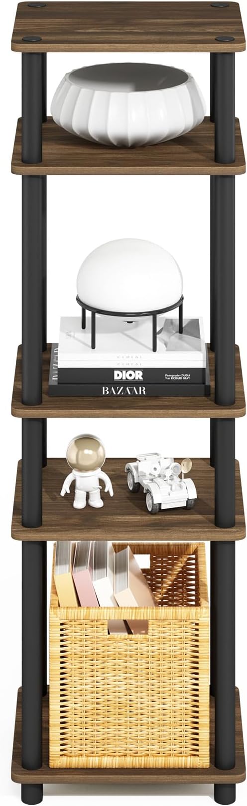 Furinno Turn-N-Tube Storage Shelves, Stackable Standing Shelf, Open Corner Shelf, for Organization and Storage, Living Room, Garage, Home Office, Columbia Walnut