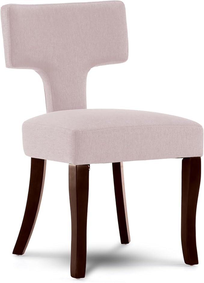 Mid Century Modern Dining Chairs Set of 4, Upholstered Side Dining Chairs with Curved Back Linen Fabric Armless Wood Chairs Kitchen & Dining Room Farmhouse Chairs (White)