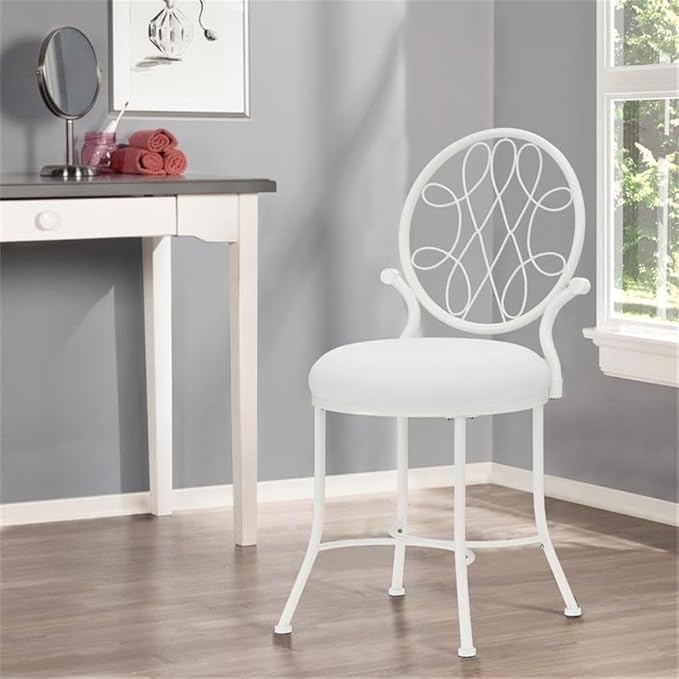 Hillsdale O'Malley Metal Vanity Stool for Makeup Room or Bathroom, White