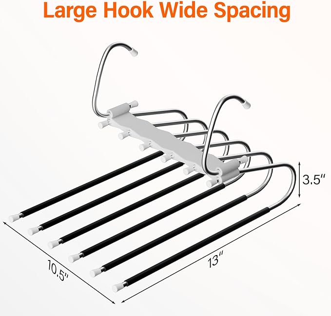 Upgraded Collapsible Pants Hangers Space Saving, 6 Layers Clothes Rack, Stainless Steel Multifunctional Closet Organizer, Non Slip Metal Hangers for Pants Jeans Skirts Trousers (1 Pack)