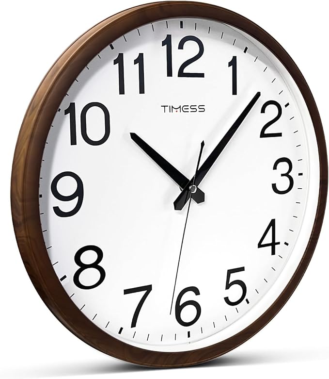 Wall Clock, Classic Wood Style Finish, 18 Inch Non-Ticking Silent Battery Operated Analog Clock, Ideal Retro Decor for Home, Bedroom, Living Room, Kitchen, Bathroom, Office(Wood Brown)