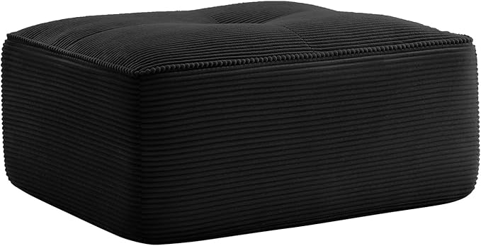 Black Ottoman for Modular Sectional Sofa, Corduroy Deep Seat for Oversized Compressed Boneless Sectional Couches for Living Room Bedroom Apartment, Cloud Sofa Couch, Memory Foam, No Assembly