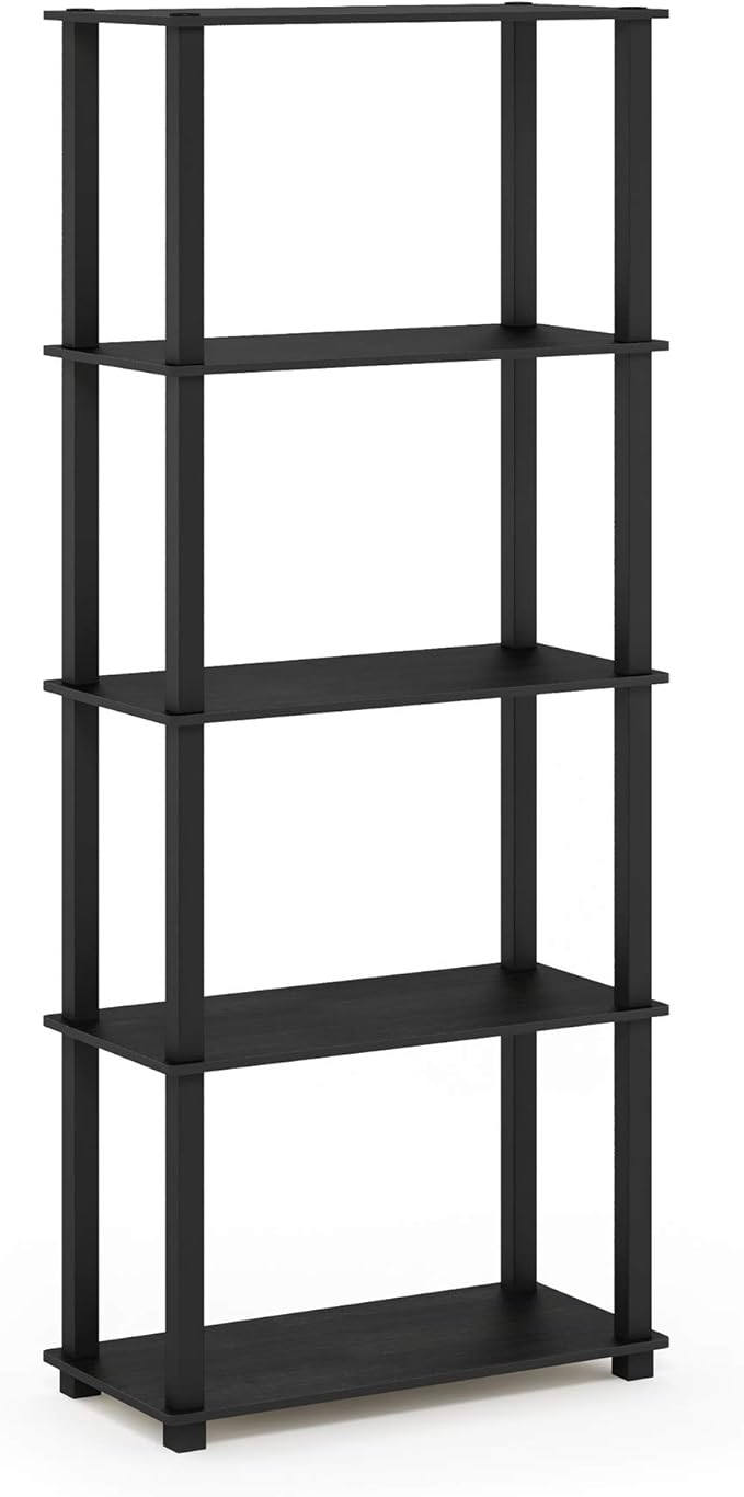 Furinno Turn-N-Tube 5-Tier Multipurpose Shelf / Display Rack / Storage Shelf / Bookshelf, Square Tubes, Americano/Black