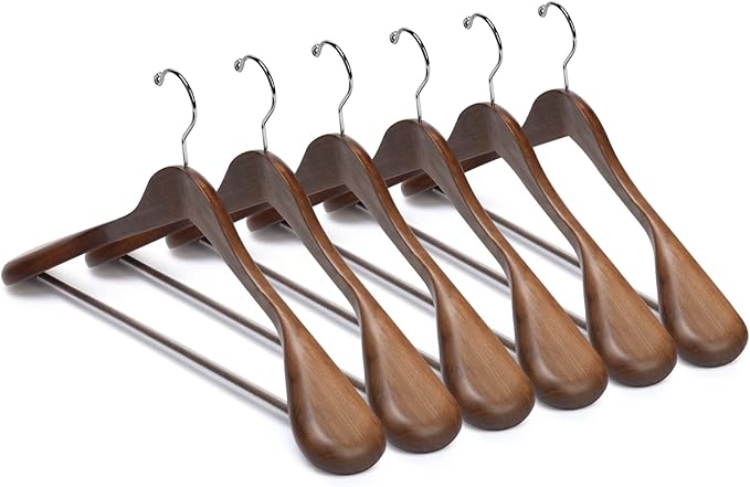 Nature Smile Luxury Wooden Suit Hangers 12 Pack Wood Coat Hangers Jacket Outerwear Shirt Hangers,with Extra-Wide Shoulder, 360 Degree Swivel Hooks & Anti-Slip Bar with Screw(Retro Color)