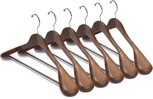 Nature Smile Luxury Wooden Suit Hangers 12 Pack Wood Coat Hangers Jacket Outerwear Shirt Hangers,with Extra-Wide Shoulder, 360 Degree Swivel Hooks & Anti-Slip Bar with Screw(Retro Color)