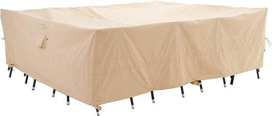WJ-X3 Rectangle 96 Inches Patio Furniture Cover, Heavy Duty Outside Table Cover, Lawn Furniture Cover Waterproof, High Wind Resistant Design for Winter, Anti-Fading 96W x 64D x 31H Inches, Beige