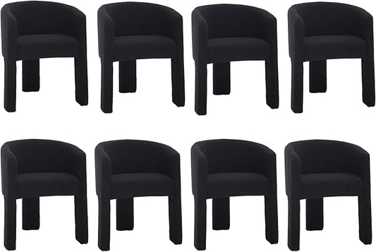 Modern Sherpa Barrel Dining Chairs Set of 8, Upholstered Boucle Dining Chairs Accent Chairs with Arms Comfy Makeup Vanity Chairs, Dining Living Room Kitchen Chairs, Black