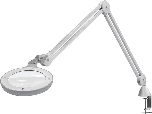 Omega 5 - Premium LED Magnifying Lamp with Interchangeable Glass Lenses, Adjustable Arm, and Dimmer Switch for Professionals in Health & Beauty, Model Making, and Low Vision Applications
