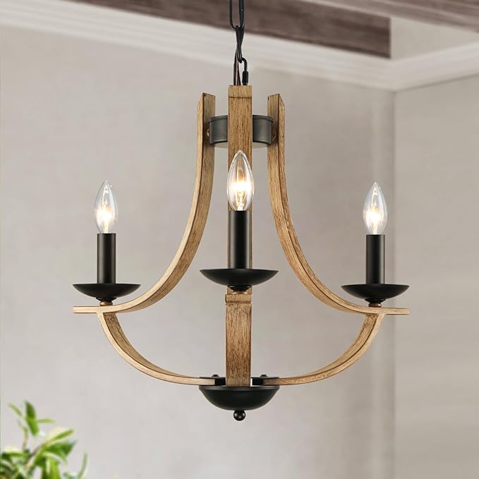 Farmhouse Chandelier for Dining Room 3-Light 19" Wide Adjustable Kitchen Island Pendant Lighting, Rustic Hanging Light Fixture for Entryway Foyer Bedroom Living Room,