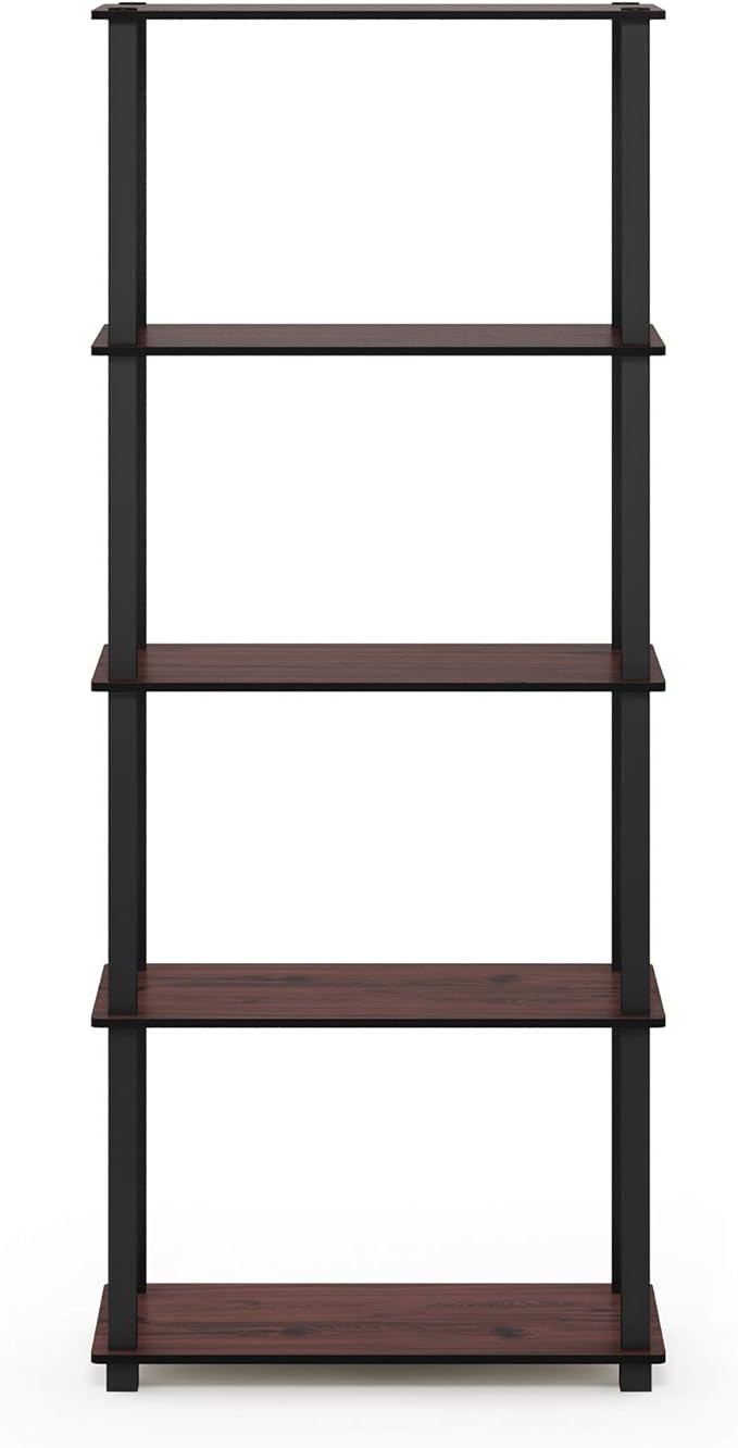 Furinno Turn-N-Tube 5-Tier Multipurpose Shelf / Display Rack / Storage Shelf / Bookshelf, Square Tubes, Dark Cherry/Black