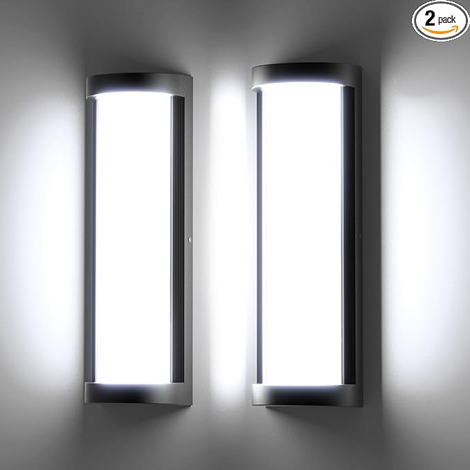 Sytmhoe Outdoor Wall Light 2Packs,Waterproof Exterior Wall Sconce with Aluminum& Dual PC,10-100% Dimming Black Modern LED Porch Light for House,Courtyard,Garage,Garden (2-Pack, 6000k)