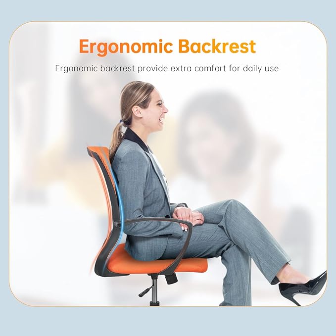 Mesh Office Chair Desk Chair Computer Chair with Lumbar Support Armrest Rolling Swivel Adjustable Ergonomic Task Chair for Adults(Orange)