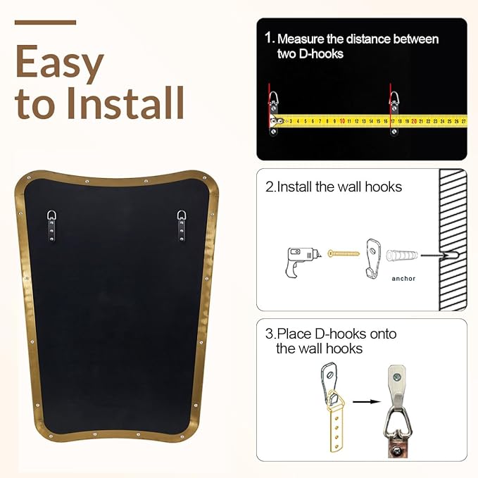 ANDY STAR Gold Vanity Mirror, 22x30 Inch Brushed Gold Bathroom Mirror, Antique Brass Asymmetrical Mirror in Rust-Proof Stainless Steel Metal Frame, Unique Butterfly Shape, Ideal for Home Remodel