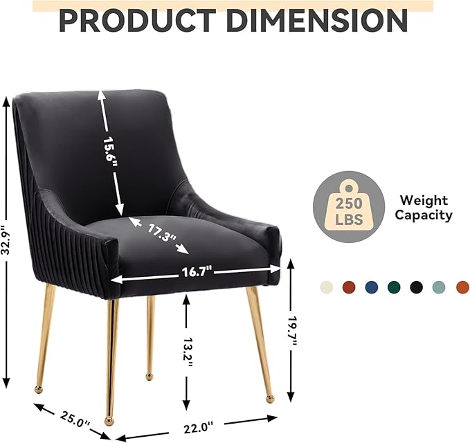 Dining Chairs, Accent Chairs Set of 4, Modern Upholstered Kitchen Dining Room Chairs with Gold Legs, Fabric Tufted Velvet Living Room Chairs for Reception Room Bedroom Guest Room (Black)