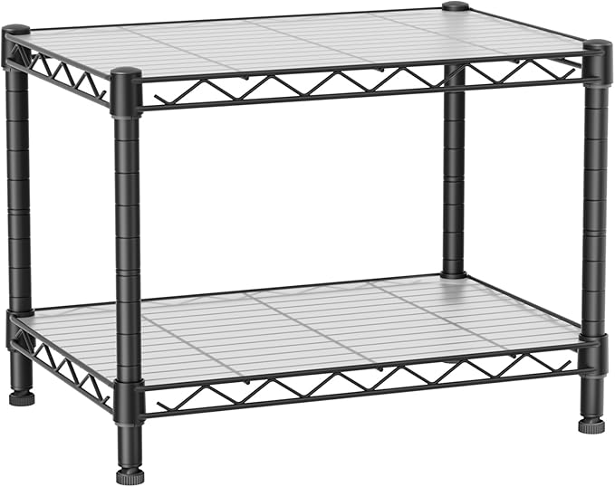 Small 2 Tier Shelves Storage Wire Shelving Unit Metal Shelf Adjustable Organizers Storage Shelving with Wheels for Bathroom Laundry Room Kitchen Pantry12”D x 18”W x 12.2”H Black