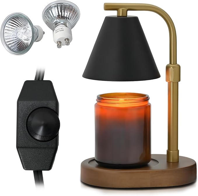 SOKCVSEA Candle Warmer Lamp - Candle Warmer with Diamond Height Adjustable, Birthday Gifts for Women Mom Gifts, House Warming Gifts New Home Decor, Wax Melt with 2 Bulb BlackGold