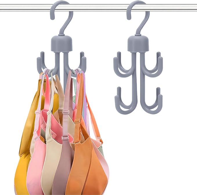 3Pcs Tank Top Hanger, Rotatable Bra Hangers for Closet Organizer, Max 72 Storage Capacity Belt Hanger, Plastic Space Saving Closet Organizers Apartment Dorm Essentials for Bra (2, Grey)