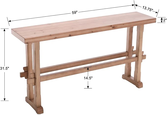 chairus 59" Long Console Table Farmhouse Narrow Sofa Table with Crossbar Solid Wood Entryway Table for Living Room/Hallway/Entrance, Natural