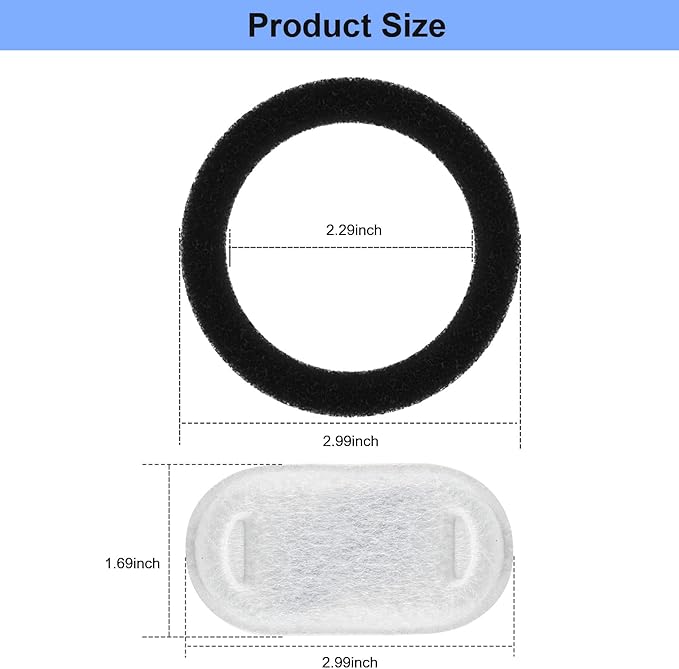 16 Pack Cat Water Fountain Filter Replacement, 4+4/8+8/12+12/16+16 Pack for Stainless Steel Cat Fountain 2L/67oz and 3.2L/108oz, 8 Carbon Filters & 8 Pre-Filter Sponges