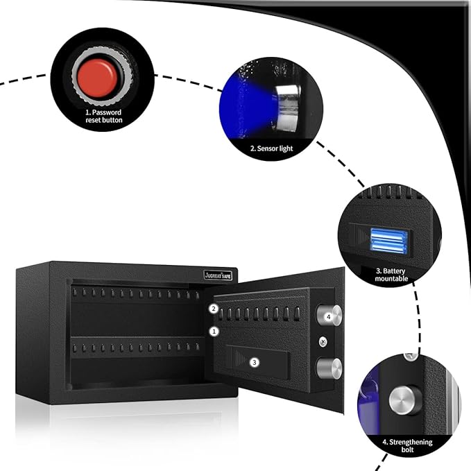 JUGREAT 37 Keys Cabinet with Sensor Light,Electronic Key Safe,Pin Code Keyless Storage Box for Keys,Secure Wall Mount Safe with 37 Key Tags