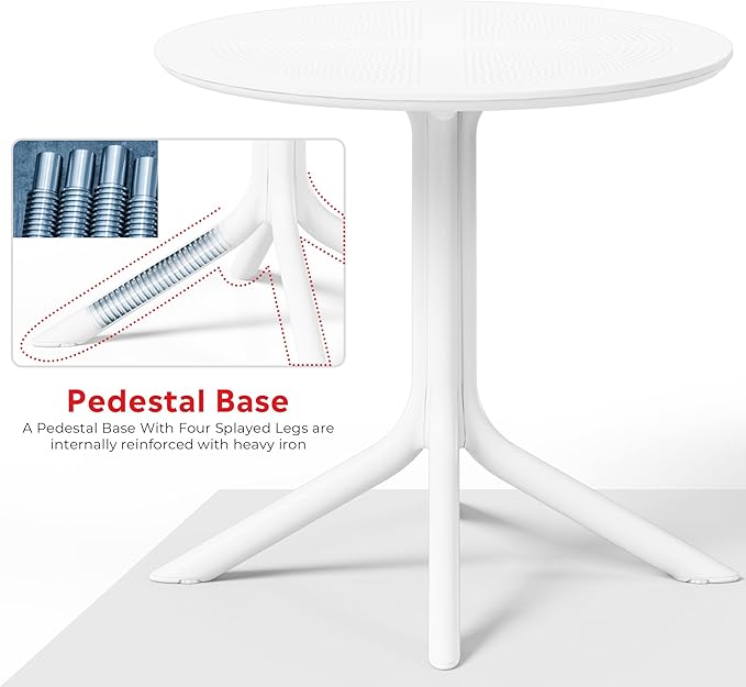 Costaelm Small Patio Table, Outdoor Round Dining Table, Weather Resistant Outside Table for Poolside Deck Lawn Garden Backyard, White