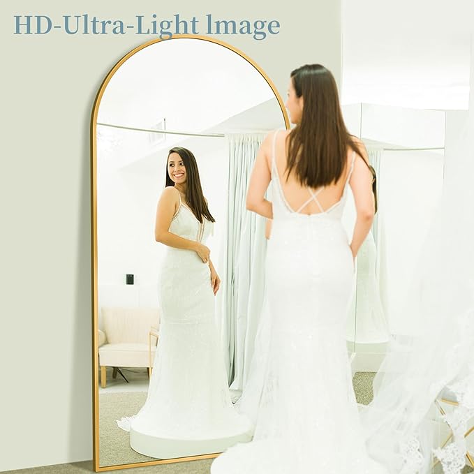 Full Length Mirror, 78"x38" Oversized Floor Mirror with Stand, Hanging or Leaning Full Body Mirrors Mirror for Bedroom, Living Room, Cloakroom, Arch, Gold