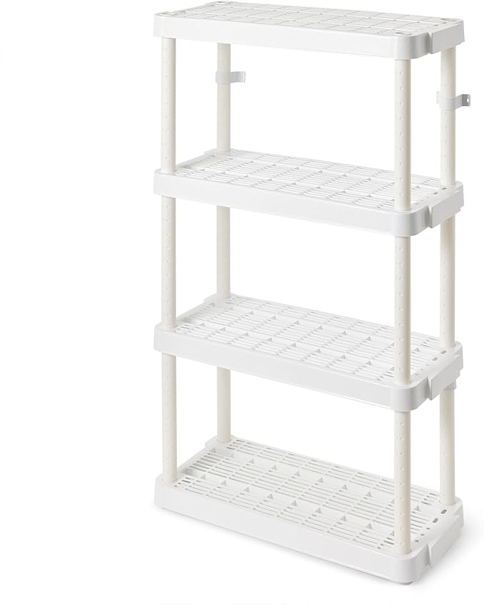 Gracious Living 14 x 32 x 54.5 Inch 4 Tier Adjustable Ventilated Medium Duty Shelving Units for Home, Garage, Basement, and Laundry, White