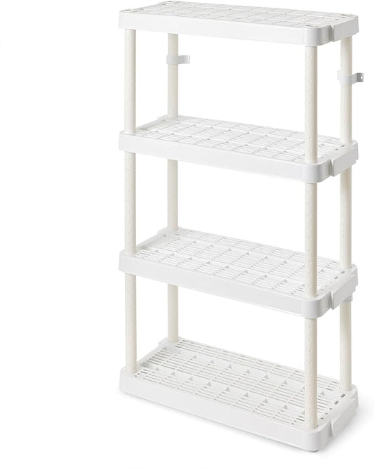 Gracious Living 14 x 32 x 54.5 Inch 4 Tier Adjustable Ventilated Medium Duty Shelving Units for Home, Garage, Basement, and Laundry, White